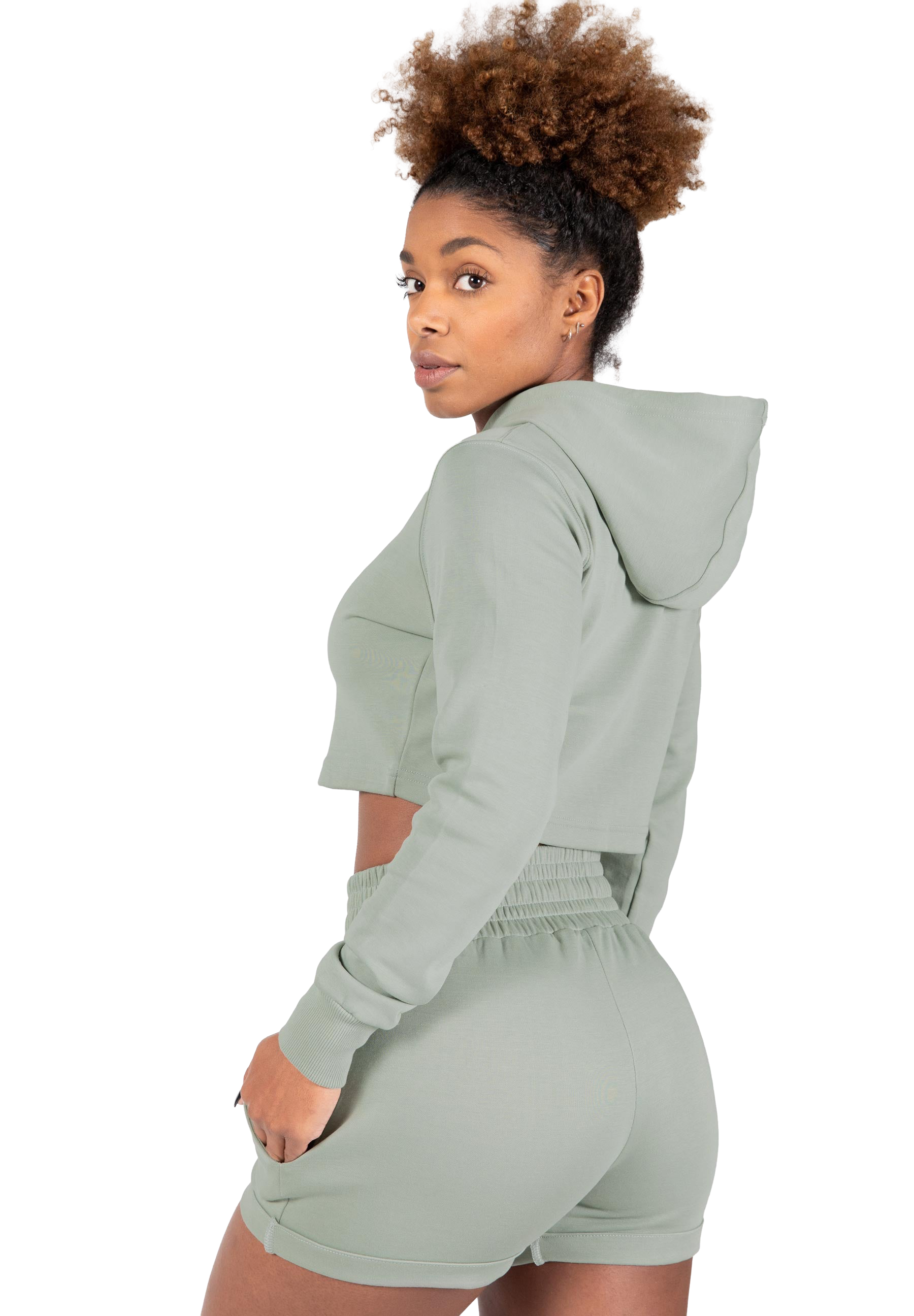 Pixley Crop Top Hoodie - Light Green