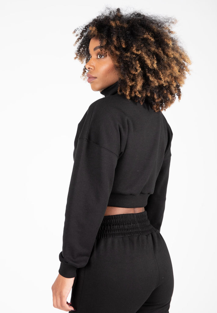 Ocala Cropped Half-Zip Sweatshirt - Black | GorillaWearUsa