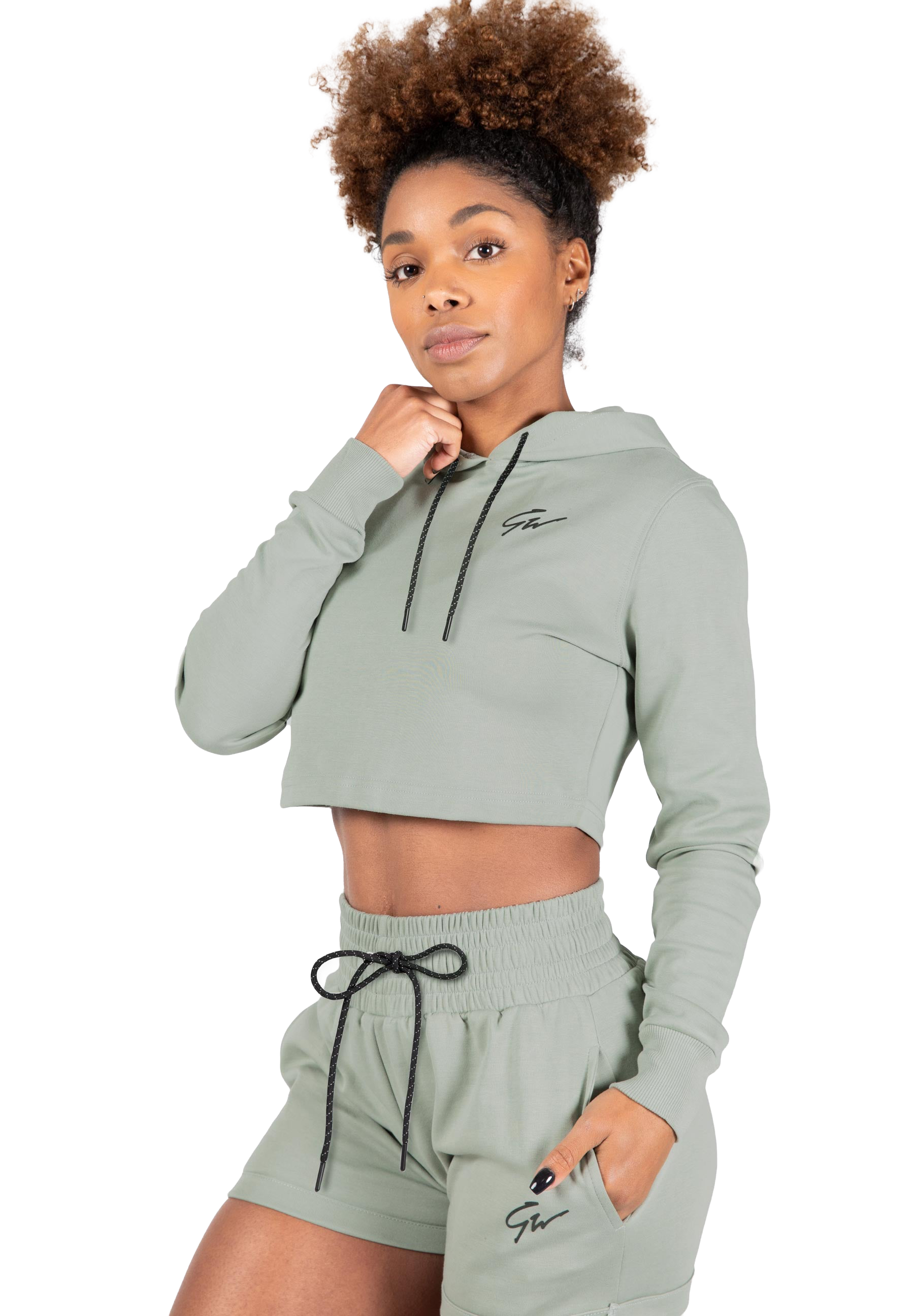 Pixley Crop Top Hoodie - Light Green