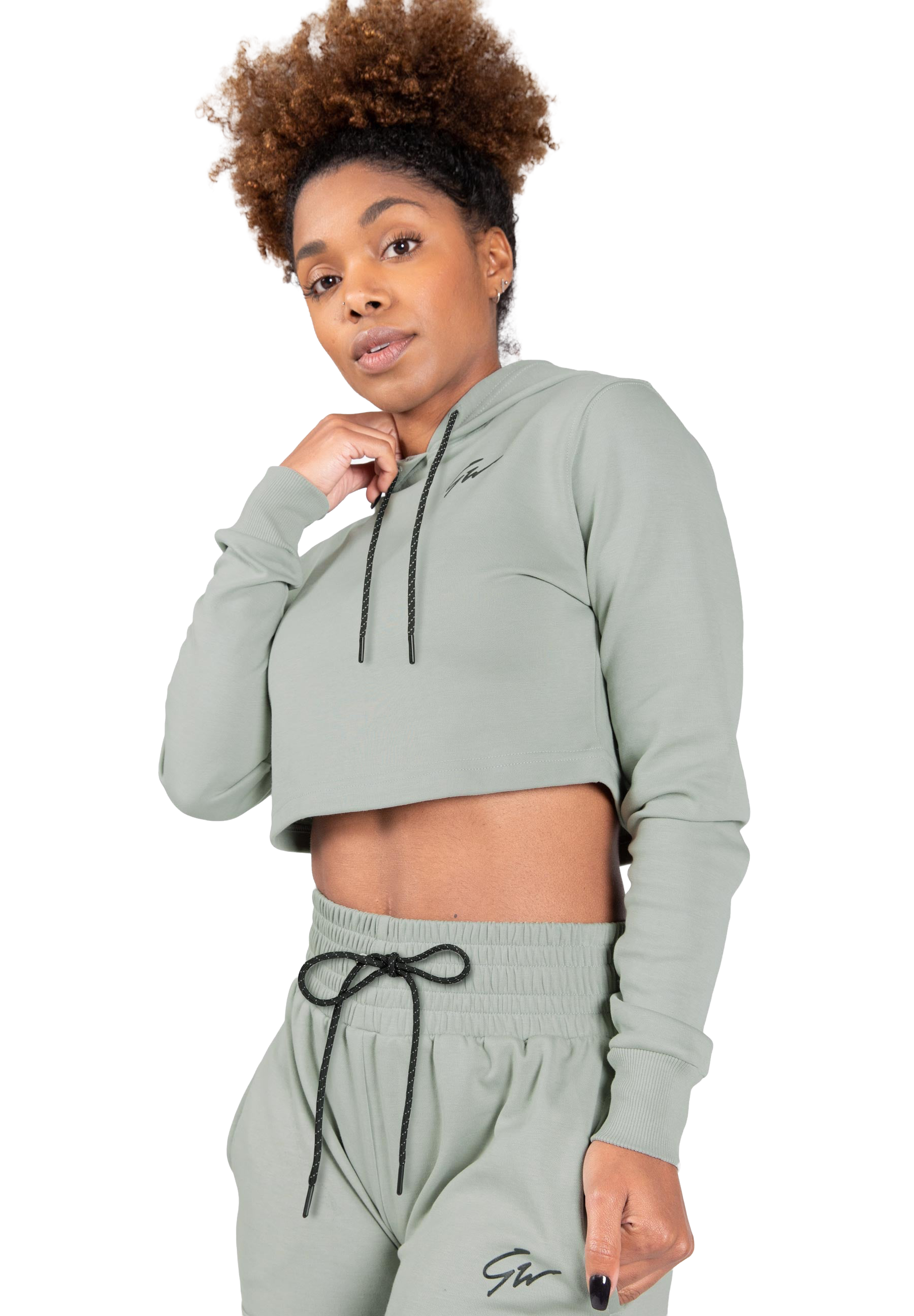 Pixley Crop Top Hoodie - Light Green